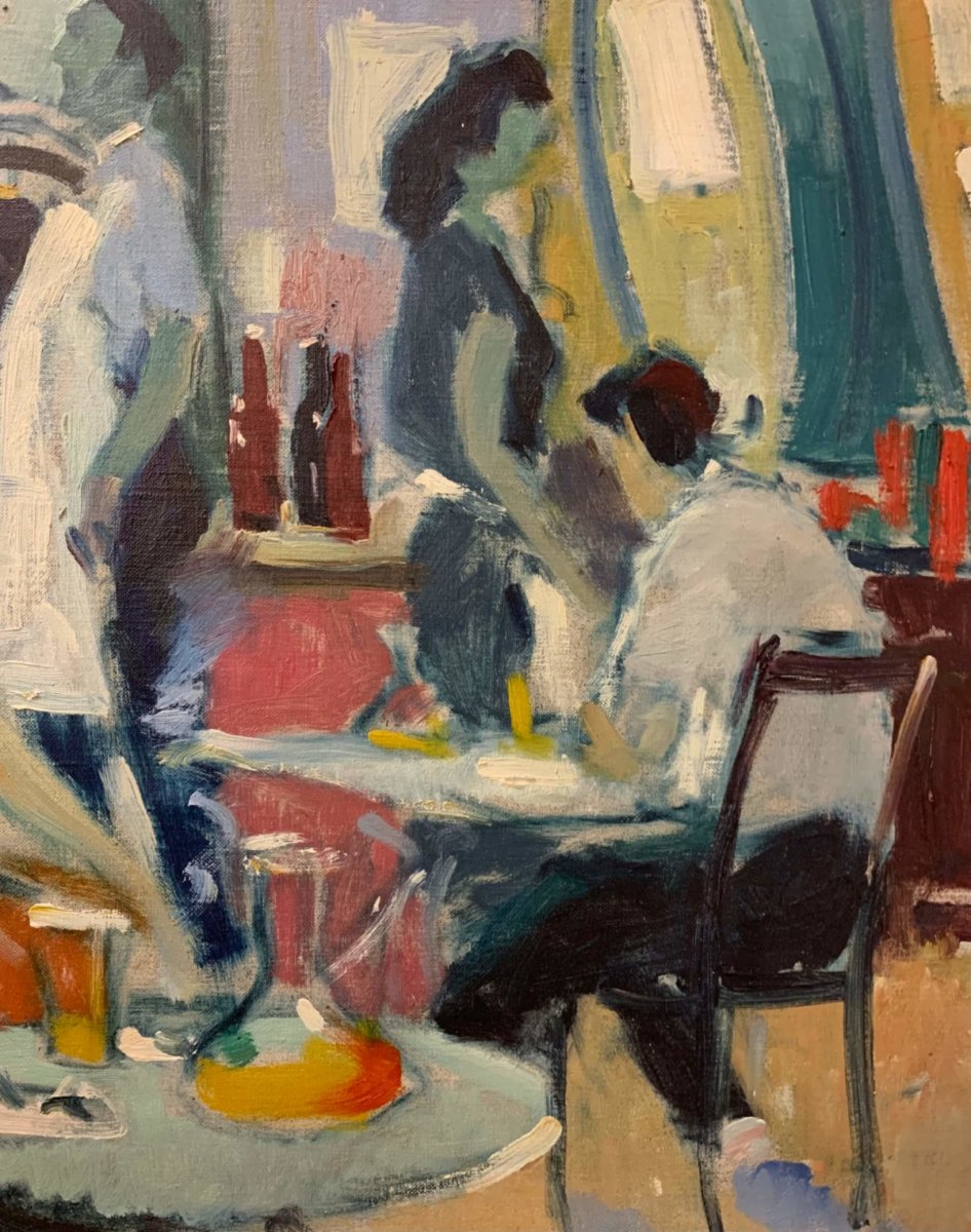 Vintage Cafe Scene schilderij