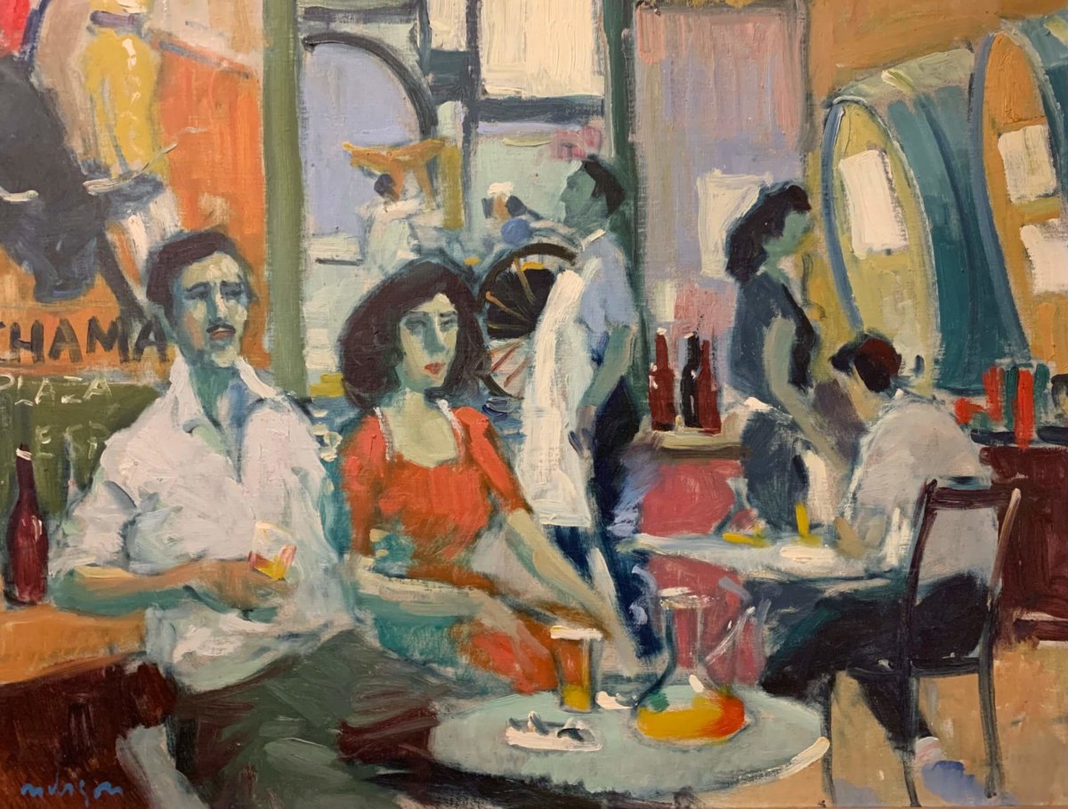 Vintage Cafe Scene schilderij