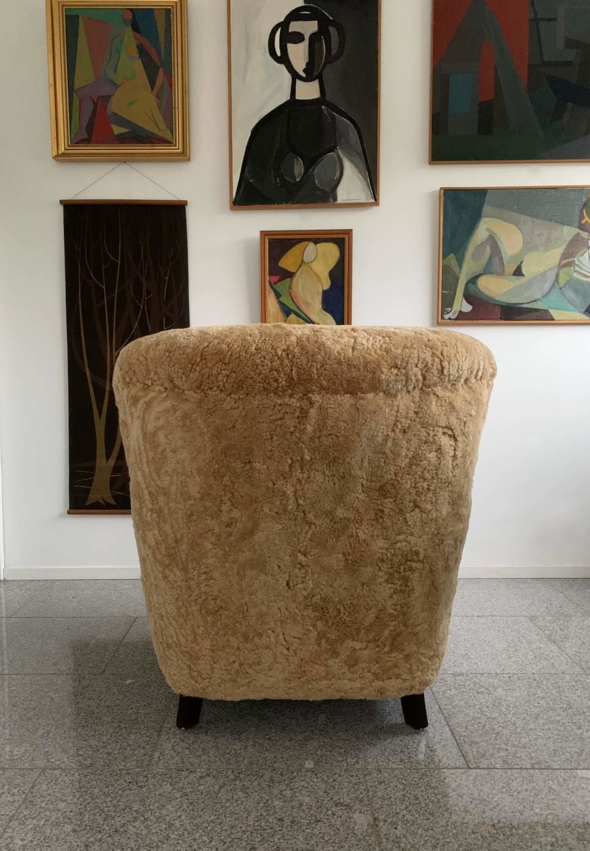 Vintage Deense 1940’s Schapenvacht fauteuil