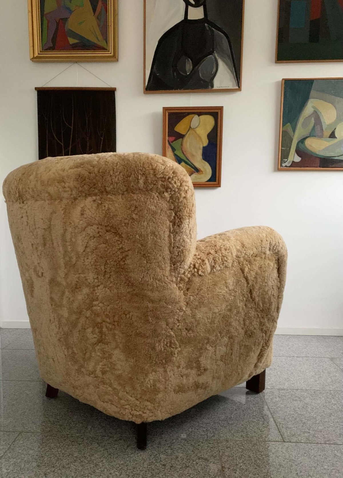 Vintage Deense 1940’s Schapenvacht fauteuil